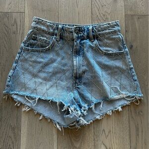 Zara Rhinestones High Waisted Denim Shorts Size 2